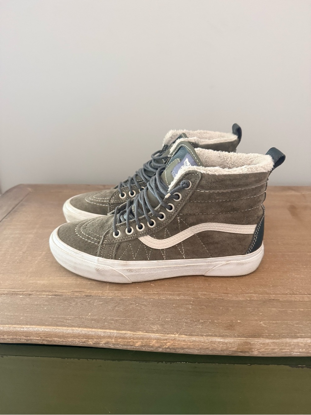 Vans Olive Green High-Top Sneakers with White Stripe